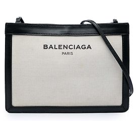 Balenciaga Pochette Crossbody in tela marrone e blu navy