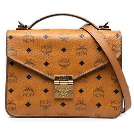 MCM Brown Medium Visetos Coated Canvas Patricia Handtasche mit oberem Griff