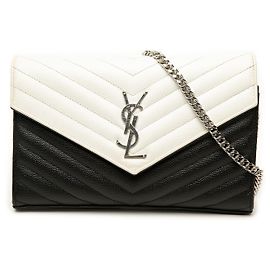 Autre Marque Portafoglio a catena Saint Laurent Black Bicolor Grain De Poudre Chevron Monogram