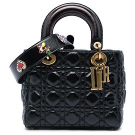 Autre Marque Dior Black Small Crinkled Patent Cannage My ABCDior Lady Dior