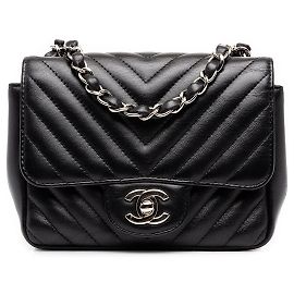 Chanel Black Mini Square Classic Chevron Lambskin Single Flap