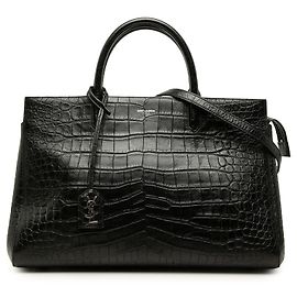Autre Marque Borsa Cabas Rive Gauche Saint Laurent in pelle di vitello embossed croc nera Medium