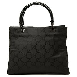 Gucci Black GG Nylon Bamboo Satchel