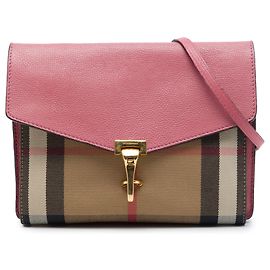 Bolsa Tiracolo Derby Macken Burberry em couro rosa e lona House Check, tamanho Small