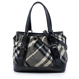 Burberry Gray Medium Beat Check Nylon Lowry Satchel