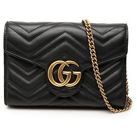 Gucci GG Marmont Matelassé Wallet On Chain aus schwarzem Kalbsleder