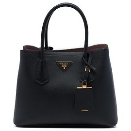 Prada Black Small Saffiano Cuir Double Satchel
