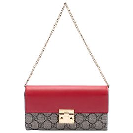 Portafoglio a catena Gucci Beige GG Supreme con lucchetto