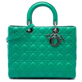 Autre Marque Dior Green Large Lambskin Cannage Lady Dior