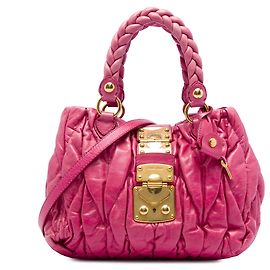 Borsa Satchel Coffer Miu Miu in pelle di agnello matelassé rosa