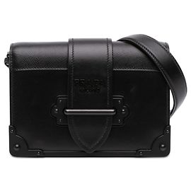 Bolsa Tiracolo Prada Cahier em couro de bezerro City com acabamento em Saffiano preto