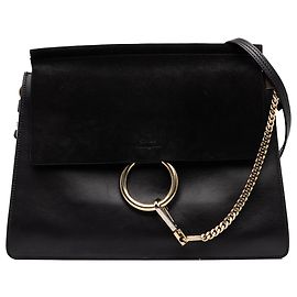 Chloé Faye Crossbody in vitello e camoscio nero, taglia Medium