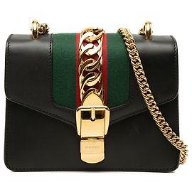 Gucci Black Mini Calfskin Web Sylvie Chain Satchel