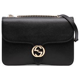 Gucci Interlocking G Crossbody-Tasche aus schwarzem Dollar-Kalbsleder, Medium