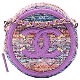 Chanel Purple Tweed CC Filigree Round Crossbody