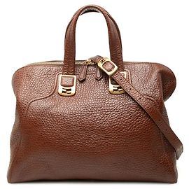 Bolso de mano Fendi Chameleon de cuero marrón