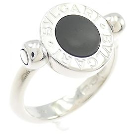 Bulgari Anel Aliança Bvlgari em Ouro Branco com Diamante e Ônix