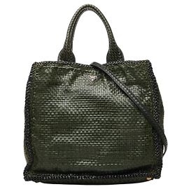 Prada Green Leather Triangle Logo Plate Handbag