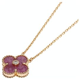 Collier Van Cleef & Arpels Vintage Alhambra en rhodonite et diamants