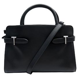 NUEVO BOLSO DE MANO LE TANNEUR EMY MM TEMI16M1N01 CUERO NEGRO CON BANDOLERA