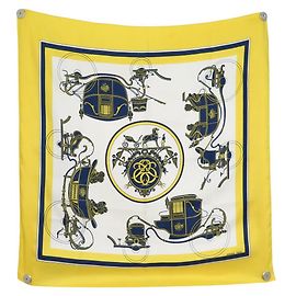 Hermès FOULARD VINTAGE HERMES EX LIBRIS HUGO GRYGKAR CARRE DI SETA GIALLO CON SCATOLA
