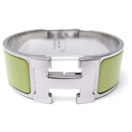 Hermès BRACCIALE HERMES CLIC CLAC H LARGE IN ACCIAIO PALLADIATO & SMALTO VERDE T16 BANGLE