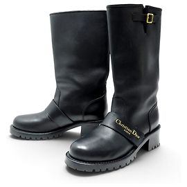 BOTAS CHRISTIAN DIOR D-QUEST DE CUERO BOX CALF NEGRO 41 ESTILO MOTERO RIDING BOOTS