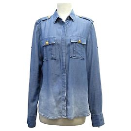 CAMISA PIERRE BALMAIN EM DENIM DEGRADÊ COM BOLSOS 38 M BOTÕES DENIM SHIRT