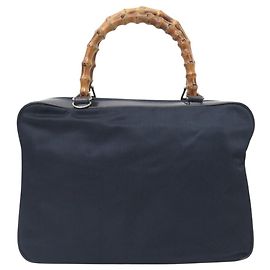 VINTAGE GUCCI BAMBOO 000-2040 HANDTASCHE AUS CANVAS UND LEDER IN NAVYBLAU