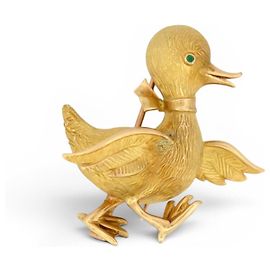 BROCHE VINTAGE BOUCHERON PATO EN ORO AMARILLO 18K 13GR OJO DE ESMERALDA GOLD BROOCH
