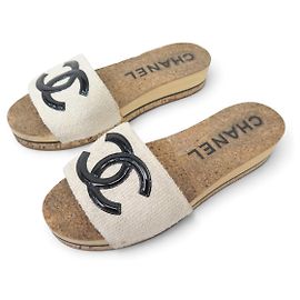 CHAUSSURES CHANEL MULES LOGO CC G35799 LIEGE 42 SANDALES BEIGE BOITE SHOES