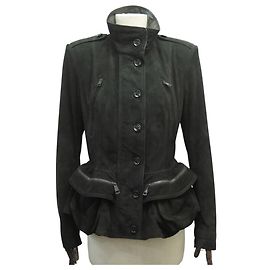 NOVO CASACO BURBERRY BRIT CAMURÇA PRETO CINTURA PEPLUM EVASE 42 L SUEDE COAT