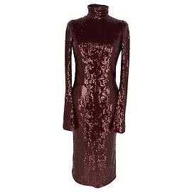 Autre Marque  Galvan London Orb Sequined Midi Dress in Burgundy Polyester