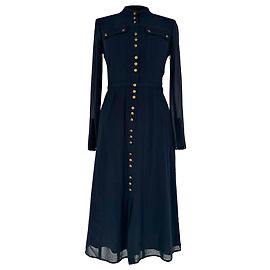 Vestido midi de manga larga con botones Burberry en seda azul marino