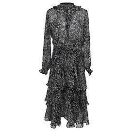 Vestido midi com folhos estampado Maje em seda preta