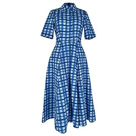 Autre Marque Emilia Wickstead Rubie Kariertes Midi-Hemdkleid aus blauer Baumwolle
