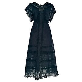 Vestido midi de encaje Zimmermann de manga corta en algodón negro