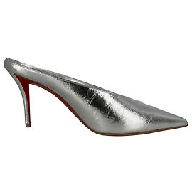 Christian Louboutin Miss Z 80 Metallic Mules aus silbernem Leder