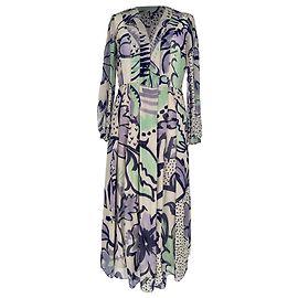 Vestido midi de manga larga estampado Burberry Prorsum en seda multicolor