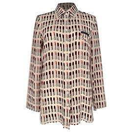 Prada Lipstick-Print Button-Down Shirt in Multicolor Silk