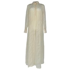 Abito camicia maxi a maniche lunghe Brunello Cucinelli in seta avorio