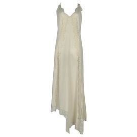 Stella Mc Cartney Abito maxi asimmetrico con bordo in pizzo Stella Mccartney in seta avorio