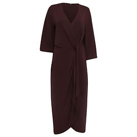 Autre Marque Robe midi Lauren Ralph Lauren à col en V et taille cintrée en polyester bordeaux