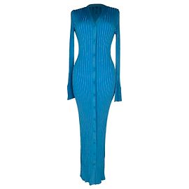 Autre Marque Galvan London Rhea Maxi-Kleid aus Rippstrick in blauer Viskose