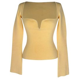 Autre Marque Crop top a maniche lunghe con scollo a cuore Galvan London in viscosa giallo pastello