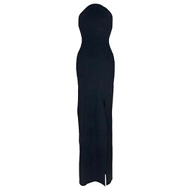 Autre Marque Galvan London Maxi-Kleid aus Rippstrick mit Cut-Outs aus schwarzer Viskose