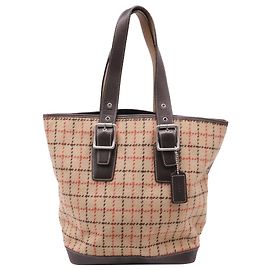 Sac Tote Coach en Tweed Plaid en Laine Beige