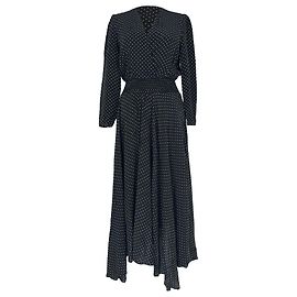 Maje Polka Dot V-Neck Midi Kleid aus schwarzer Viskose