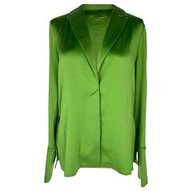 Autre Marque Blusa Galvan London con cuello en V y mangas con puños en satén verde