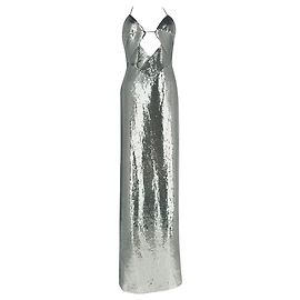 Autre Marque Galvan London Kite Pailletten-Maxikleid mit Cut-Outs aus silbernem Polyester